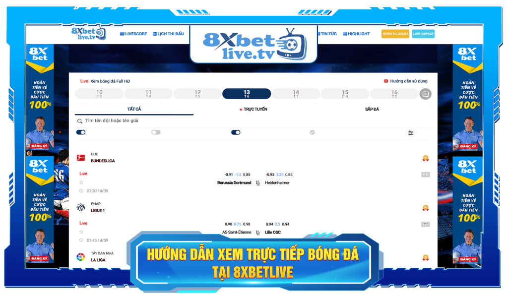 Hướng dẫn xem trực tiếp bóng đá tại 8xbetlive
